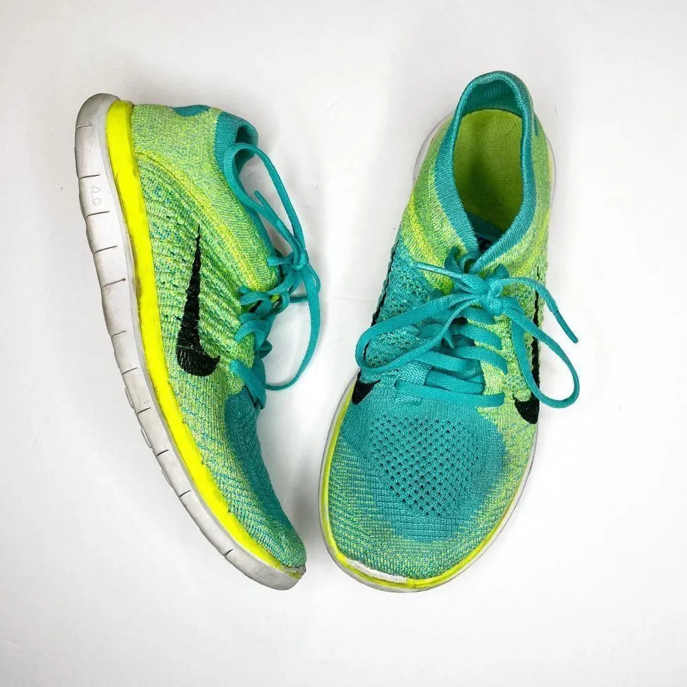 Nike Free 4.0 Flyknit Running Shoes 631050-300 Teal Electric Green Women's 9 - Picture 1 of 7